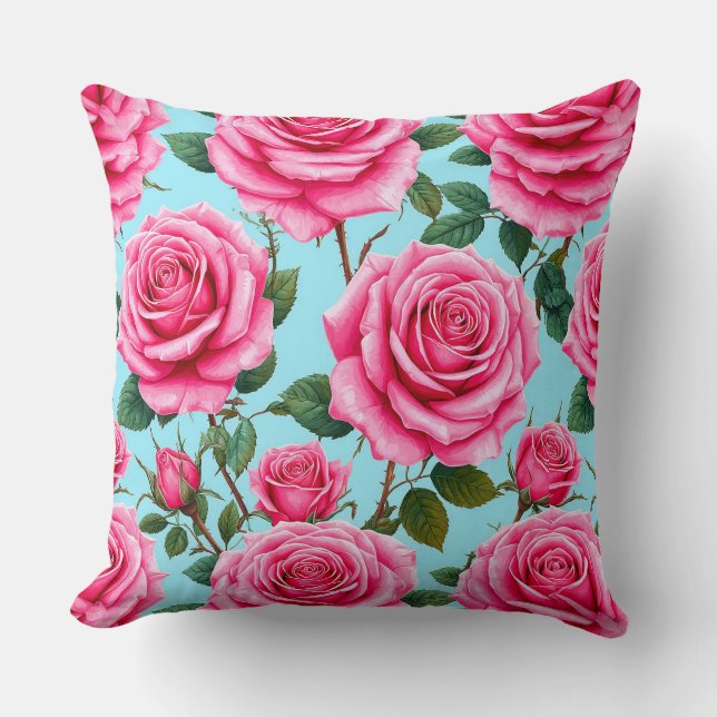 Almofada Rosas Rosa Vibrante com Padrão (Frente)