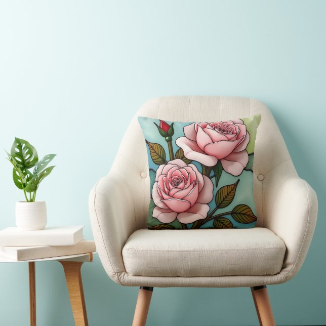 Almofada Rosas Rosa, Vidro Estreito (Cadeira)