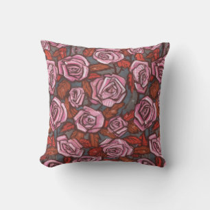 Almofada Rosas Russos Padrão Floral Cor de laranja Rosa Cin