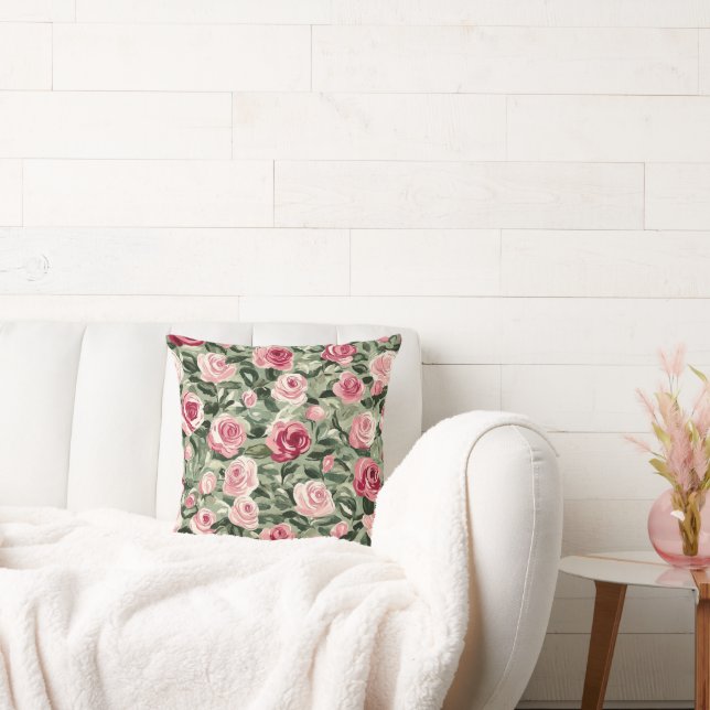 Almofada Rosas Verdes Rosa Vermelhos Floral (Sofá)