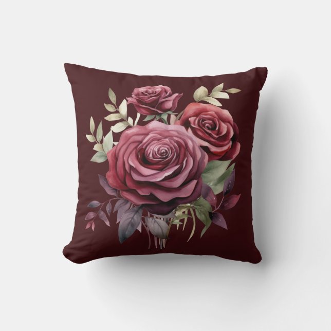 Almofada Rosas Vermelhas Borgonha Floral Clássico  (Frente)