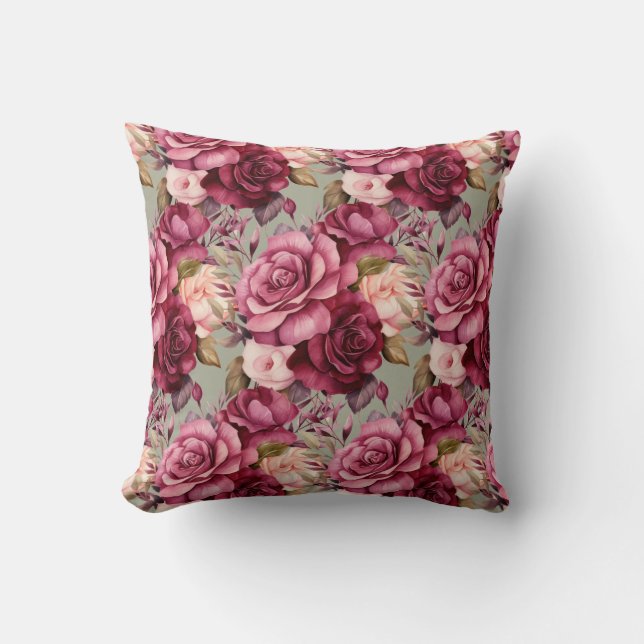 Almofada Rosas Vermelhas Borgonha Floral Clássico  (Frente)