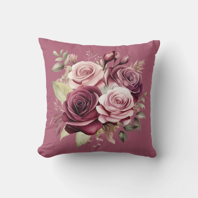 Almofada Rosas Vermelhas da Borgonha Clássico Floral  (Frente)