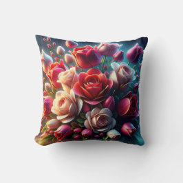 Almofada Rosas vermelhas e cor-de-rosa com gotas de chuva