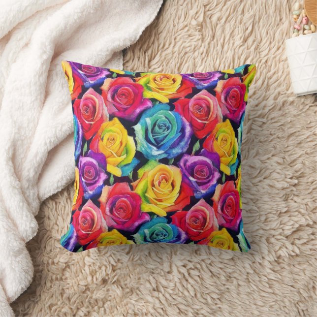 Almofada Rosas vibrantes em cores variadas em aquarela (Cobertor)