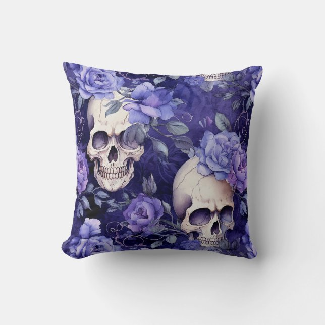 Almofada Rosas violetas con calaveras (Frente)