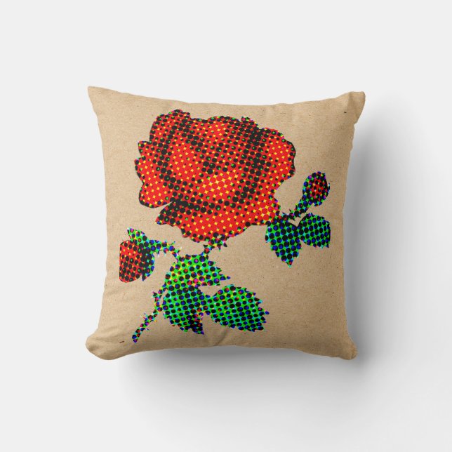 Almofada Rose Bloom Halftone on Brown Paper Fine Art (Frente)