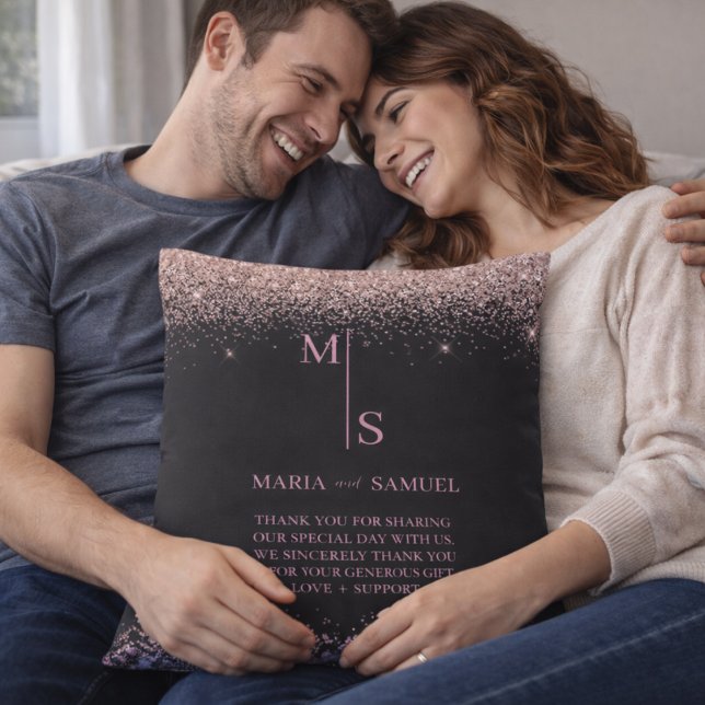 Almofada Rose Gold Blush Pink Silver Glitter Script Persona (Criador carregado)