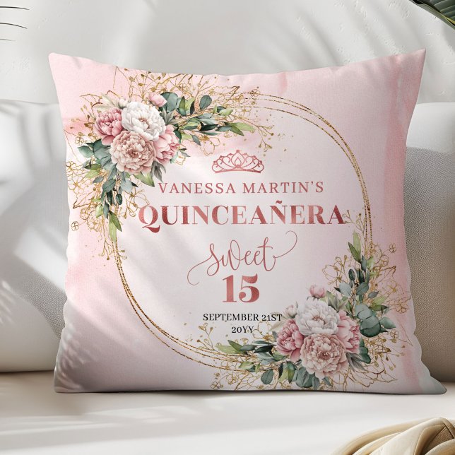Almofada Rose Gold Flowers Greenery Perfect Gift Quince  (Rose Gold Flowers Greenery Perfect Gift Quince Pillow)