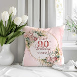 Almofada Rose Gold Watercolor Floral 90th Birthday Pillow<br><div class="desc">✅ For matching items search 36-90 in my collections ✅ Celebrate a special milestone with this elegant 90th birthday pillow featuring watercolor dusty pink and blush pink flowers, delicate eucalyptus greenery, and a shimmering rose gold frame. The soft boho floral design adds a timeless, feminine touch, making it a beautiful...</div>