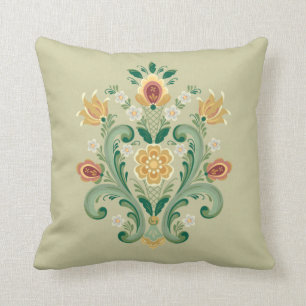Almofada Rosemaling in Green and Dourado