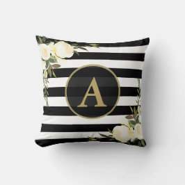 Almofada ROSES BRANCOS Dourados Monograma Branco Preto Stri