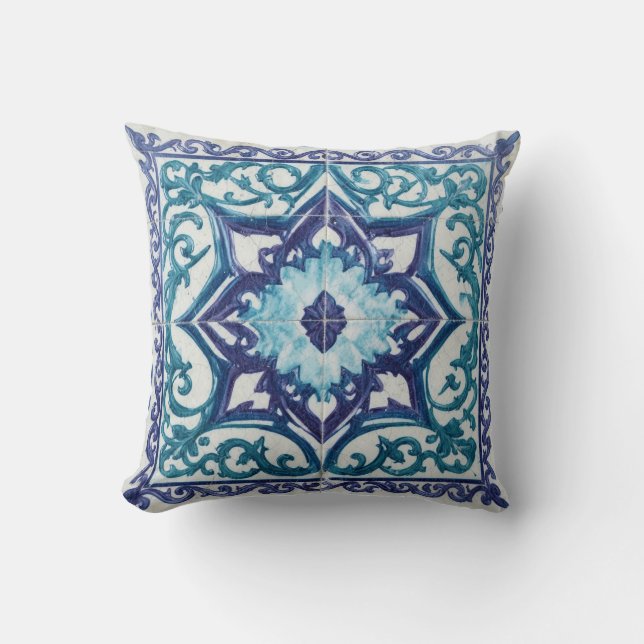 Almofada Roseta Estrela de Travesseiro de Azulejo Cerâmico  (Frente)