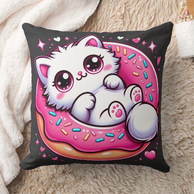 Almofada Rosquinha De Gato Kawaii - Pi De Gatilho De Otaku  (Cobertor)