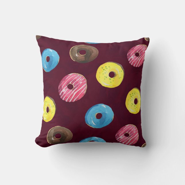 Almofada Rosquinhas Ruby: Padrão Sem Costura De Aquarela. (Frente)