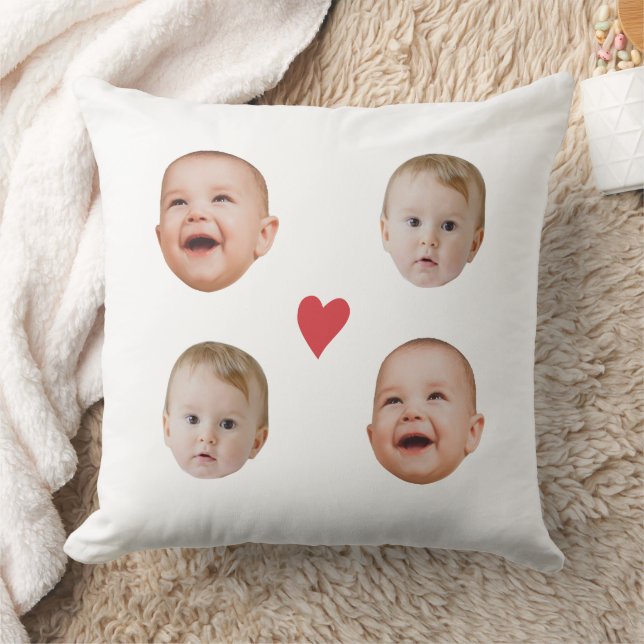Almofada Rosto de Bebê Personalizado Com Corações 2 Fotos (Cobertor)
