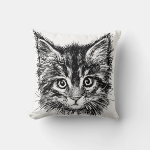 Almofada Rosto de gatinho preto e branco