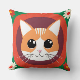 Almofada Rosto de Gato Fofo Ilustração Vibrante