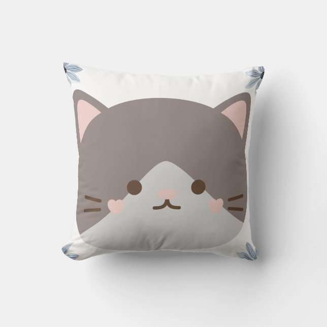 Almofada Rosto de Gato Fofo Kawaii (Frente)