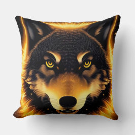 Almofada Rosto de Lobo Radiante Iluminado por Luz Dourada