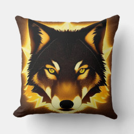 Almofada Rosto de Lobo Radiante Iluminado por Luz Dourada