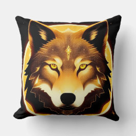 Almofada Rosto de Lobo Radiante Iluminado por Luz Dourada