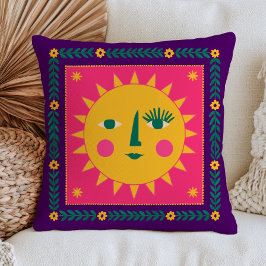 Almofada Rosto de Sol Boêmio Fofo Rosa & Roxo Celestial