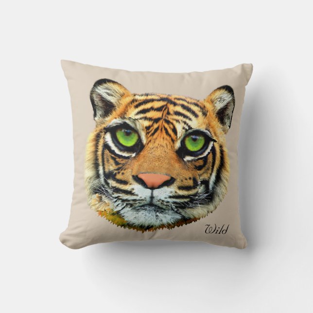 Almofada Rosto de tigre selvagem em bege (Frente)