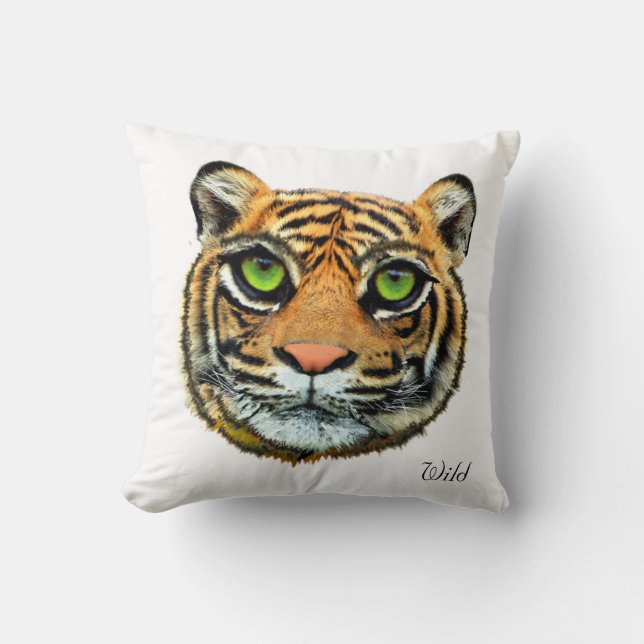 Almofada Rosto de tigre selvagem em travesseiro branco (Frente)