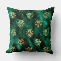 Rosto de Tigre Selvagem Verde e Dourado Elegante S