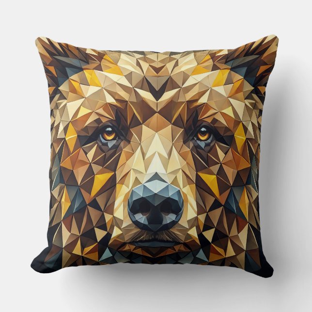 Almofada Rosto de Urso Dourado Acento Geométrico Para Espaç (Frente)