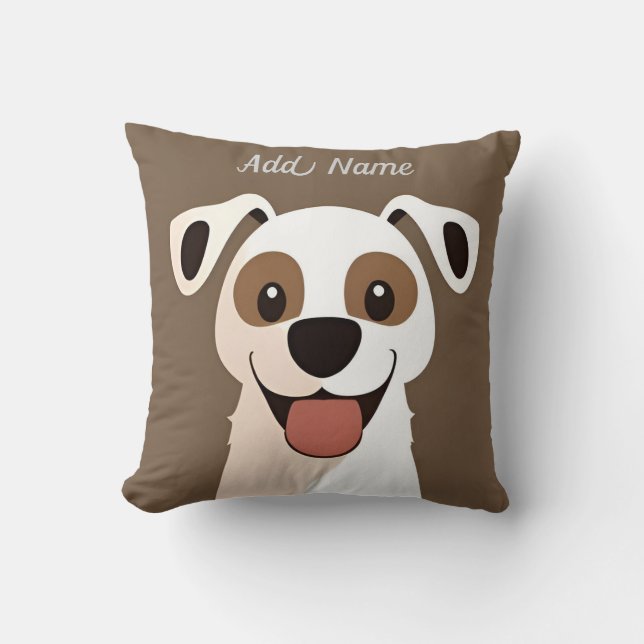 Almofada Rosto Divertido de Cachorro Feliz para Quarto de C (Frente)