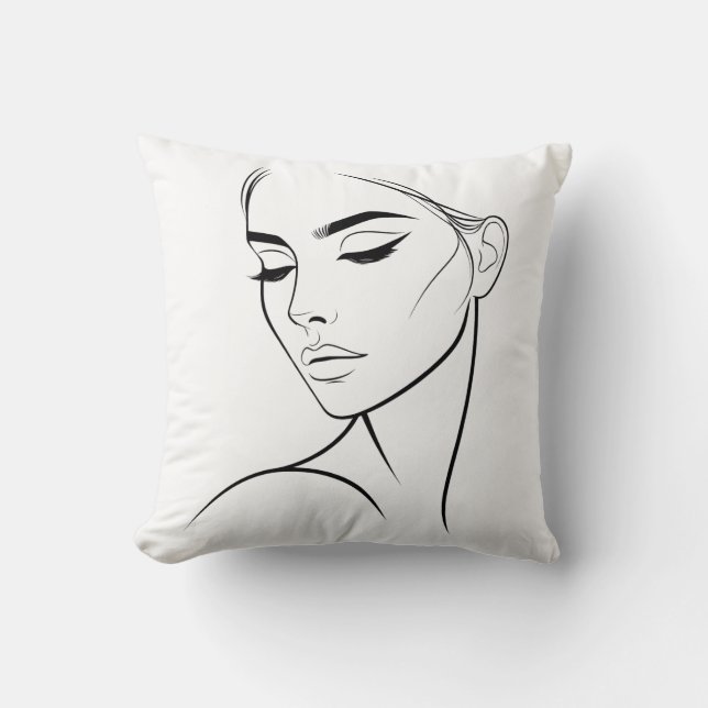 Almofada Rosto estético feminino de linha abstrata minimali (Frente)