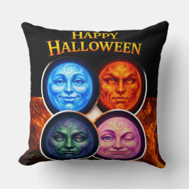 Almofada Rostos lunares elementais de Halloween, esquisitic