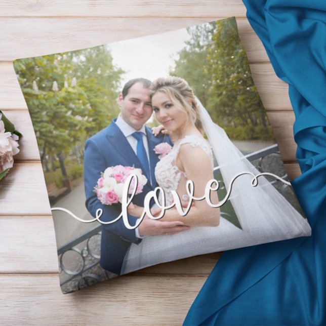 Almofada Roteiro de Amor Escrito à Mão Casamento Duas Fotos (Criador carregado)