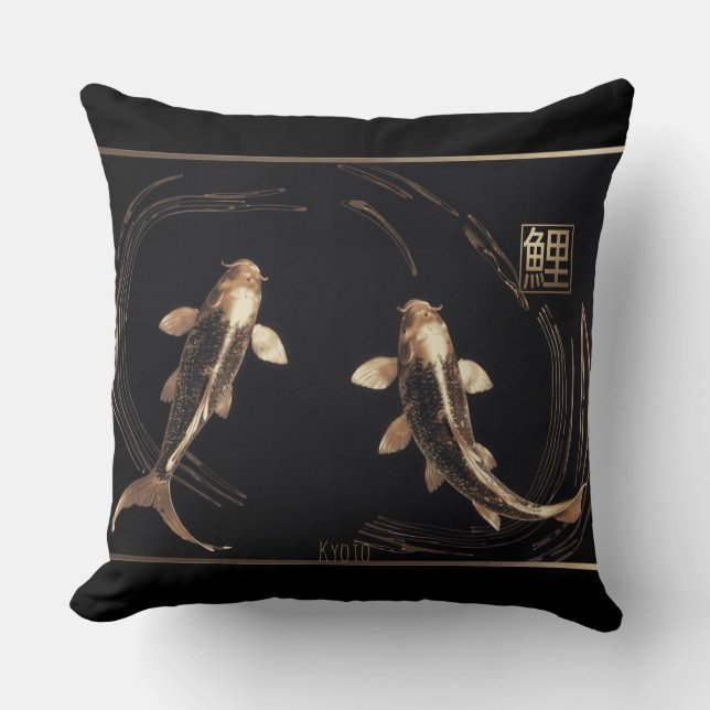 Almofada Roteiro de cobre metálico Koi esculpido (Frente)