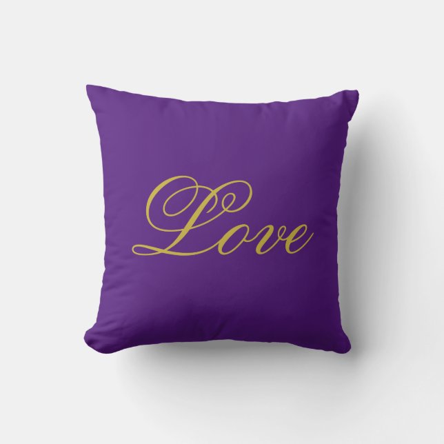 Almofada Roteiro de cor dourada Amor Caligrafia Roxa (Frente)