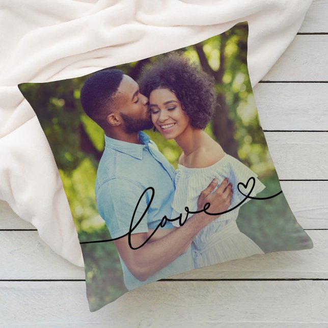Almofada Roteiro de Coração de Amor Foto Preta Texto (Criador carregado)