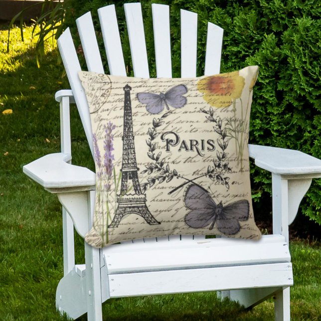 Almofada roteiros russos do país paris eiffel torre (rustic french country scripts paris eiffel tower outdoor pillow)