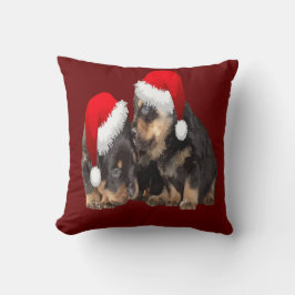 Almofada Rotitweilers de Natal Vestindo Chapéus Festivos