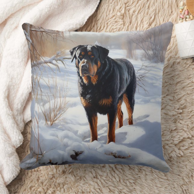 Almofada Rottweiler Deixe Neve Natal (Cobertor)