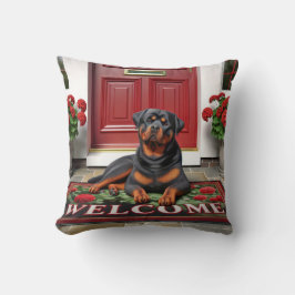 Almofada Rottweiler em uma porta de boas-vindas