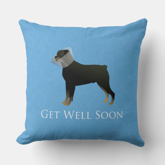 Almofada Rottweiler, fique bem em breve Design (Frente)