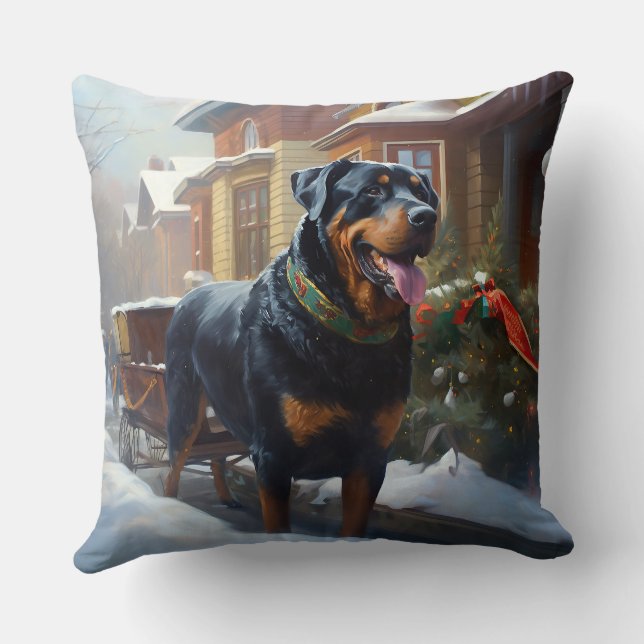 Almofada Rottweiler Natal Festivo (Verso)