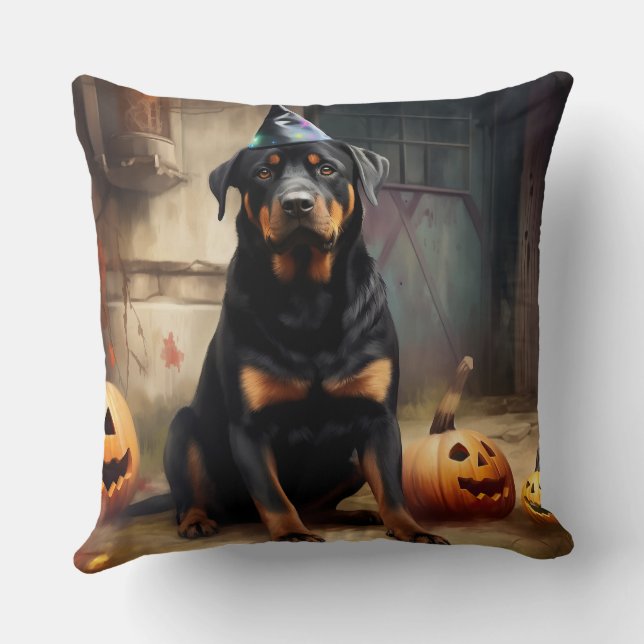 Almofada Rottweiler Pumpkins Halloween Assustado (Verso)
