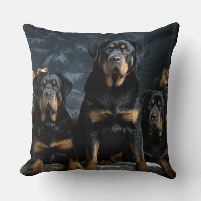 Almofada Rottweiler Snowy Sleigh Decência de Natal (Frente)