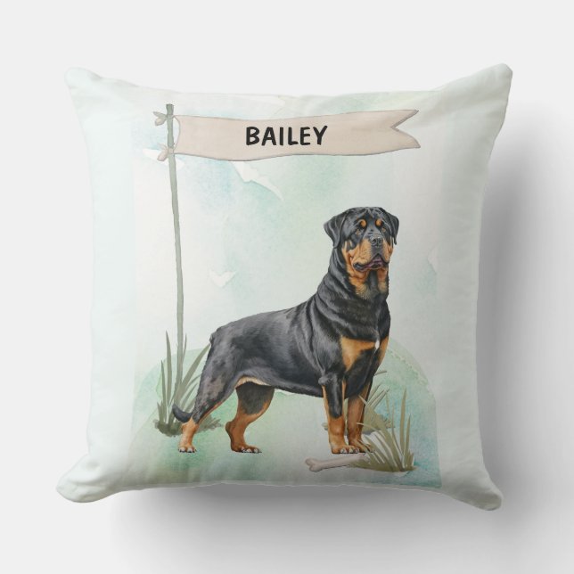 Almofada Rottweiler Watercolor Personalized Dog (Frente)