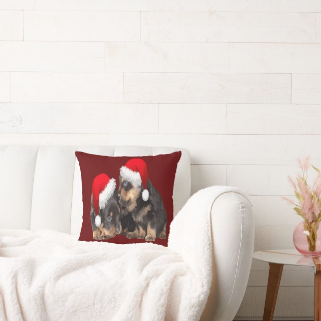 Almofada Rottweilers de Natal Usando Chapéus Festivos de Fe (Sofá)