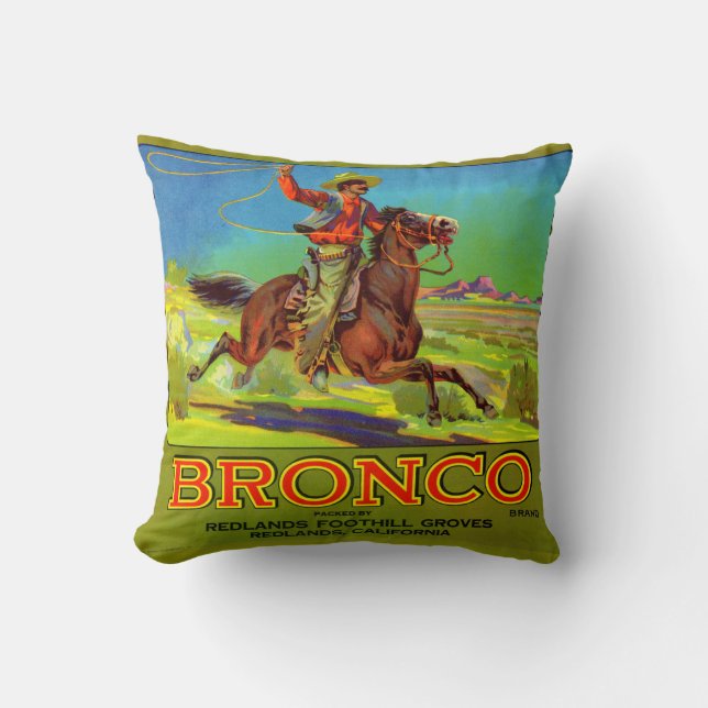 Almofada Rótulo da caixa de fruta do Bronco 1920 (Frente)