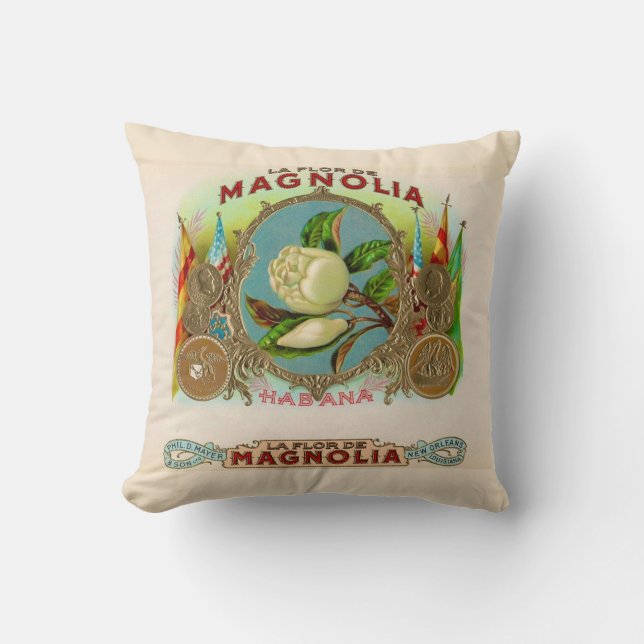 Almofada Rótulo de Caixa de Charuto Magnolia (Frente)